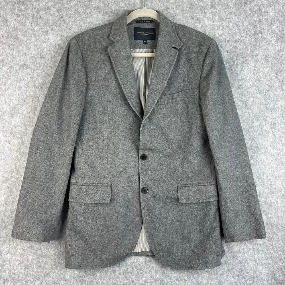 Banana‎ Republic Twill Blazer Mens 38R Gray Tailored Elbow Patch Italian Cotton